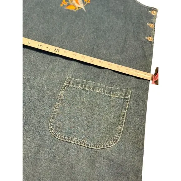 Vintage National Wildlife Federation Denim Jumper Dress Birds Pockets Large - Picture 8 of 10